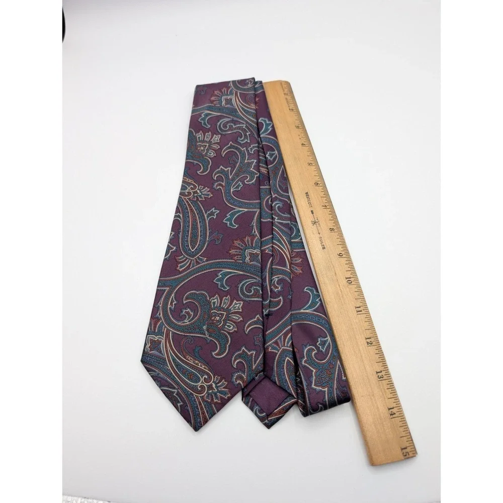 Geoffrey Beene Silk Tie Purple Teal Paisley Floral‎ Necktie USA Made